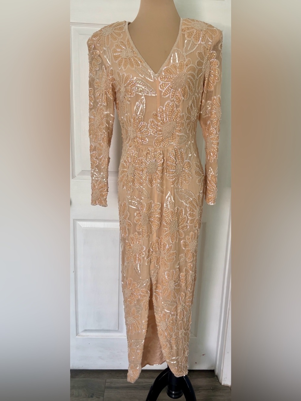 Vintage Beaded Silk Sequin Evening Wedding Formal Gatsby Dress